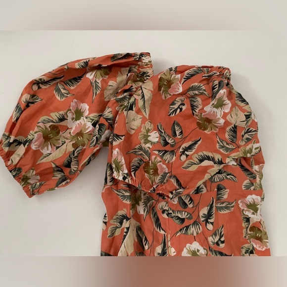 Kivari Bonny Tie Bust Mini Dress Tropical Print Linen puff sleeve US 10 - Picture 13 of 14